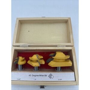3Pcs 45° Miter Router Deadwood Bit Set Shank Wood Milling Cutter Joint Tool EUC